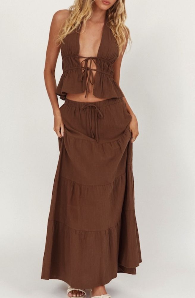 Cocoa Maxi Skirt, Tiered Full Length