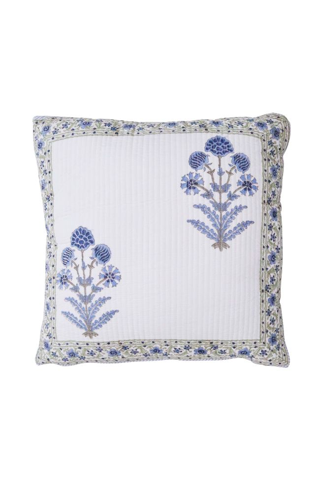 Cushion Quilted Layla, Floral Woodblock Print Boho Decor