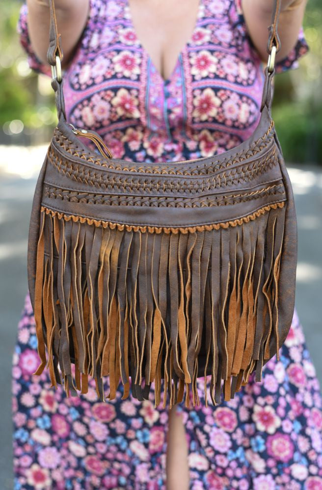 Tan Mini Nayelli Shoulder Bag, Decorative Tassels
