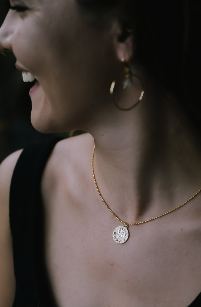 Rainbow Eye Necklace, 18K Gold Chain