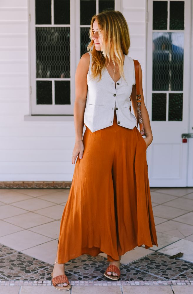 Burnt Sienna Drifter Pants, Midi Length