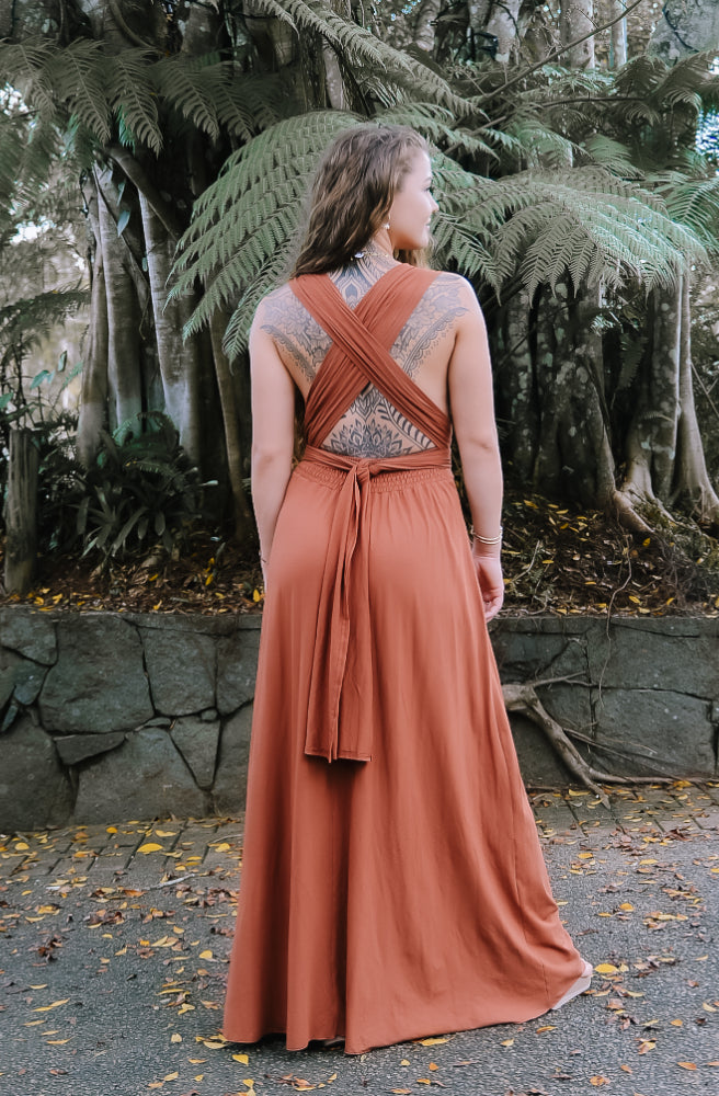 Mocha Ibiza Dress Adjustable Neck Ties Low Cut Back Glam Boho Style Tonketti Mocha Ibiza Dress Adjustable Neck Ties Low Cut Back Glam Boho Style Tonketti