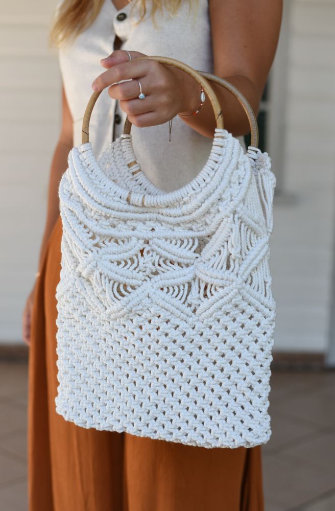 Yeah Yeah Crochet Bag, Boho Design Rattan Handles