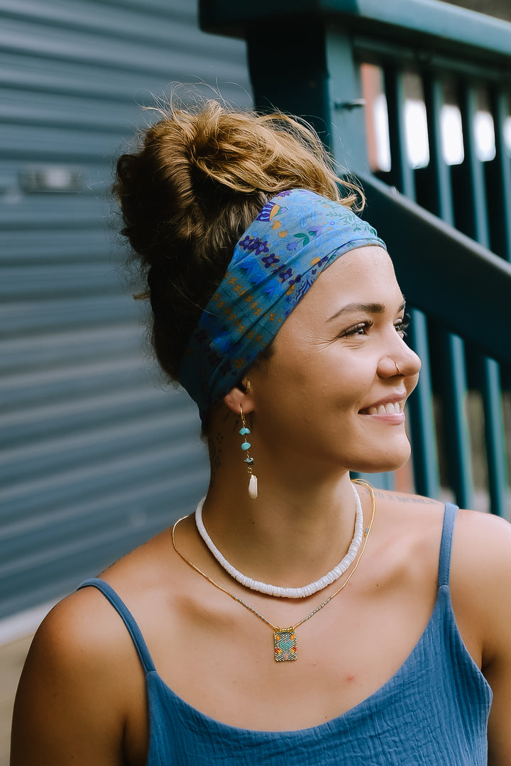 Boho Bandeau Half Blue Floral Mandala