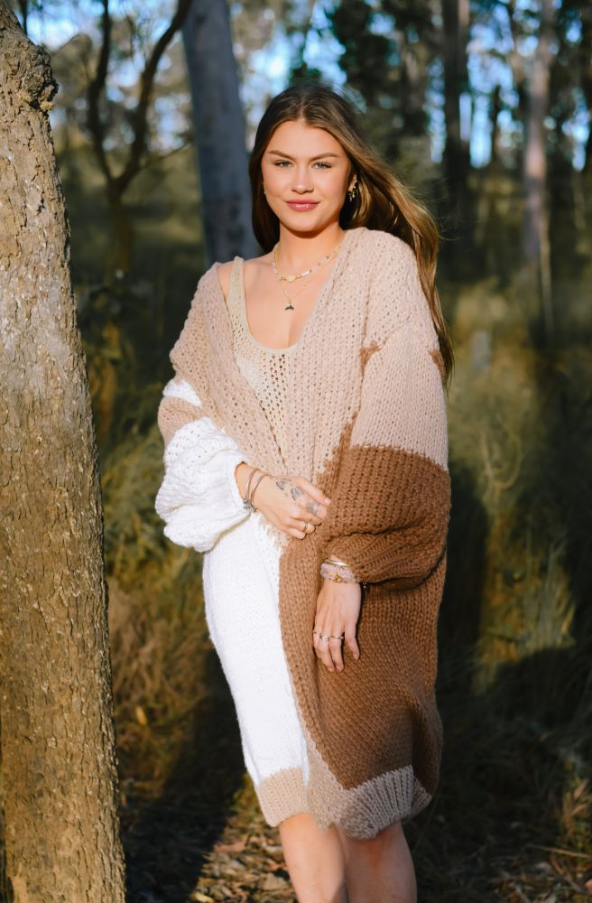 Getaway Cardi Caramel, Chunky Knit Cardigan