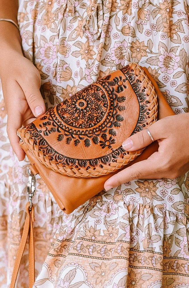 Mandalay Bag and Wallet Boho Bundle, Hand Tooled Leather