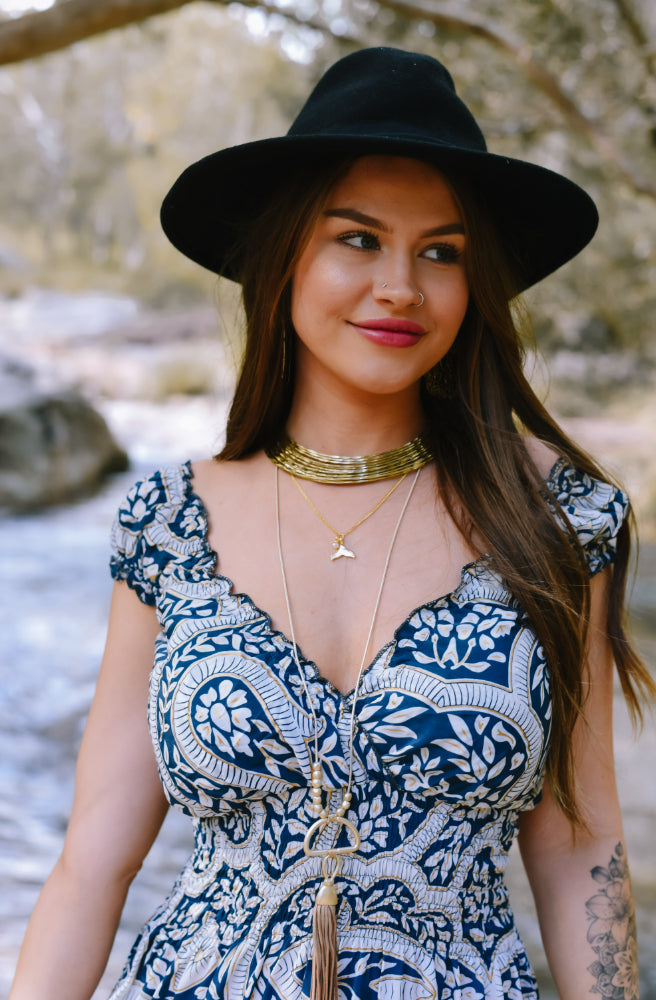 Tassel Necklace Light Gold, Beads Snake Chain and Tassel