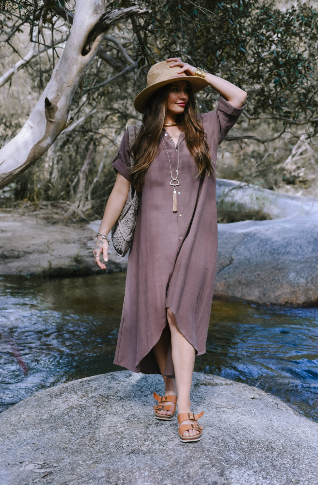 Elea Long Shirt Dress Choc, Boho Style