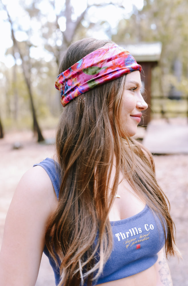 Boho Bandeau Velvet Pink Red Folk Floral