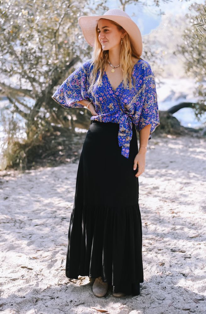 Blue Flora Boho Wrap Shirt