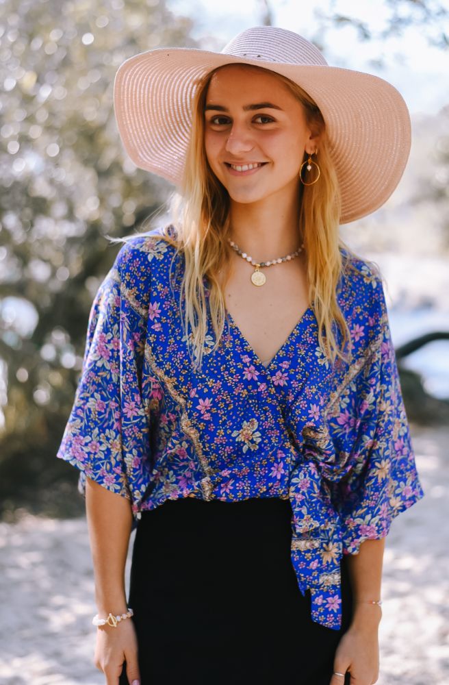 Blue Floral Boho Top