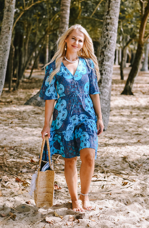 Lulu Nicki Mini Dress – Boho Smock Dress in Dusky Floral by Honey