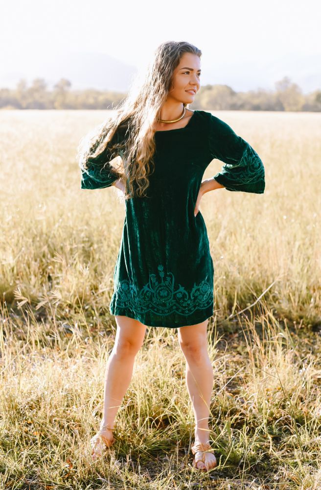 Florence Velvet Embroidered Tunic Emerald