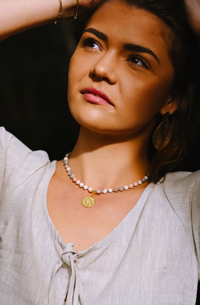bohemian jewellery gemstone necklace gold pendant mandala design