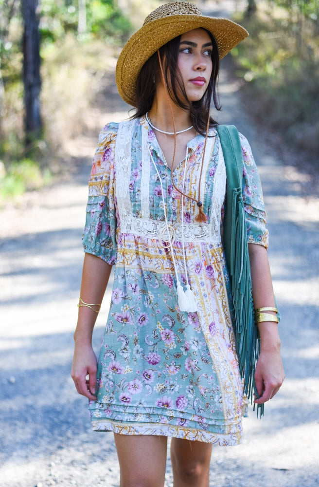 Pastel Mosaic Lace Mini Dress