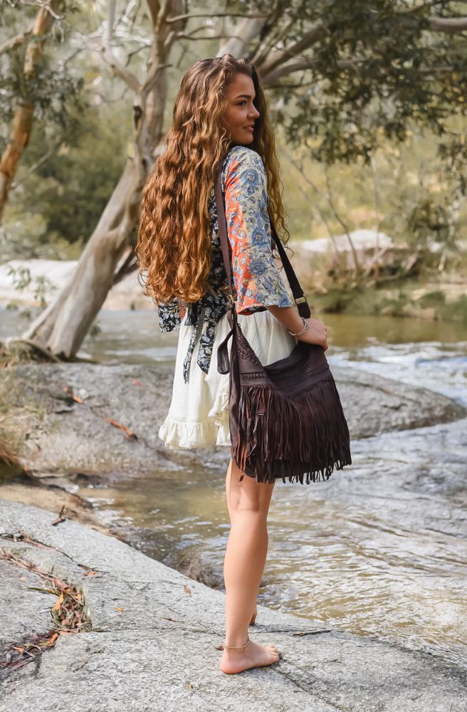 handmade fringed leather crossbody bags