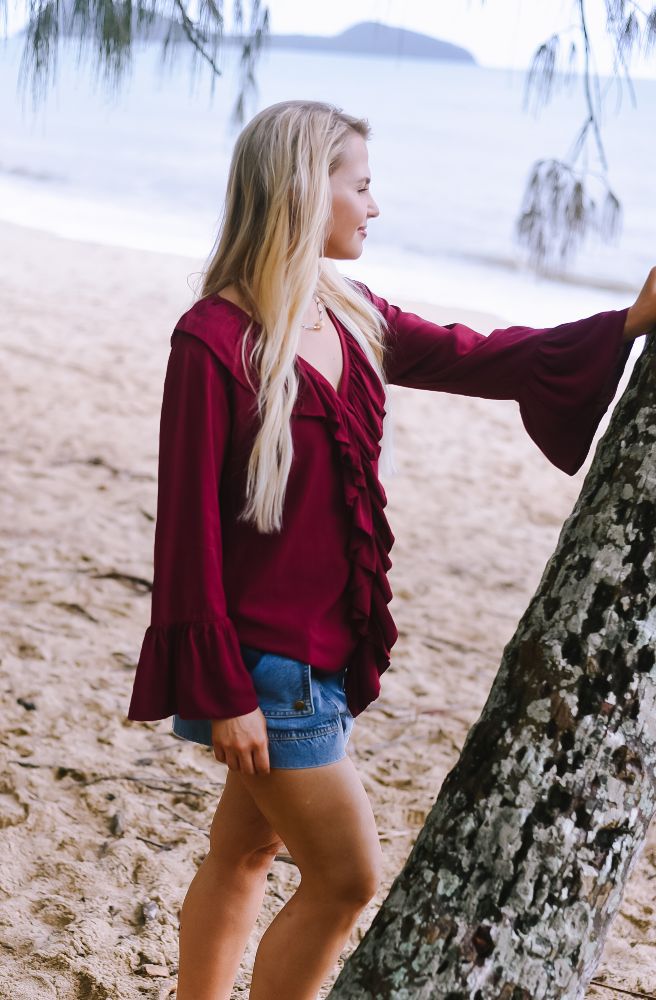 Maroon Frill Top