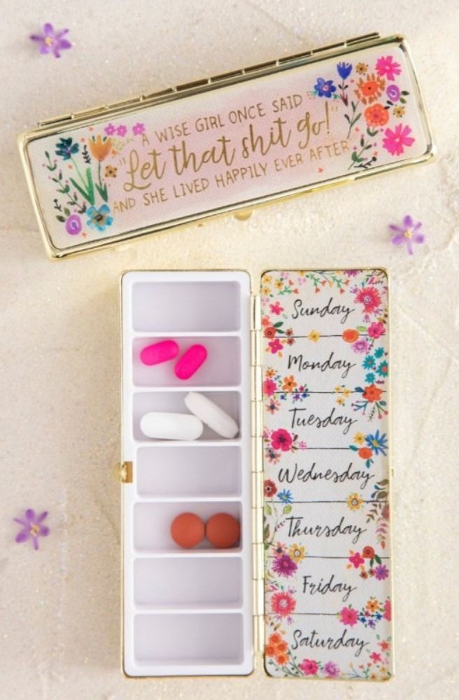 Daily Pill Box A Wise Girl, Floral-themed pill organiser with days of the week 