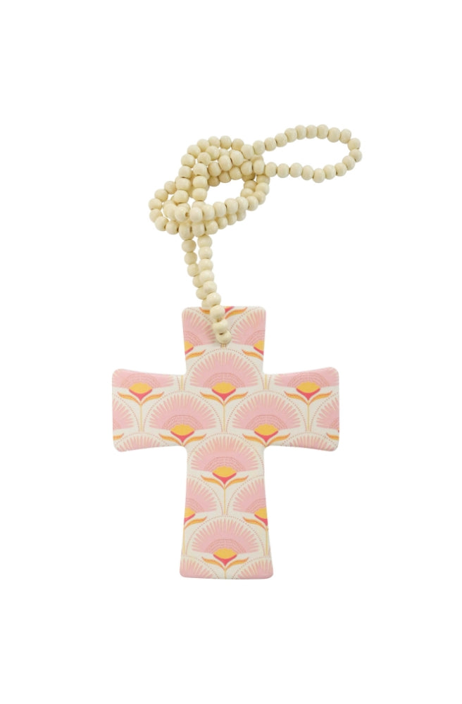 Decorative Cross Chintz, floral pattern and beaded string