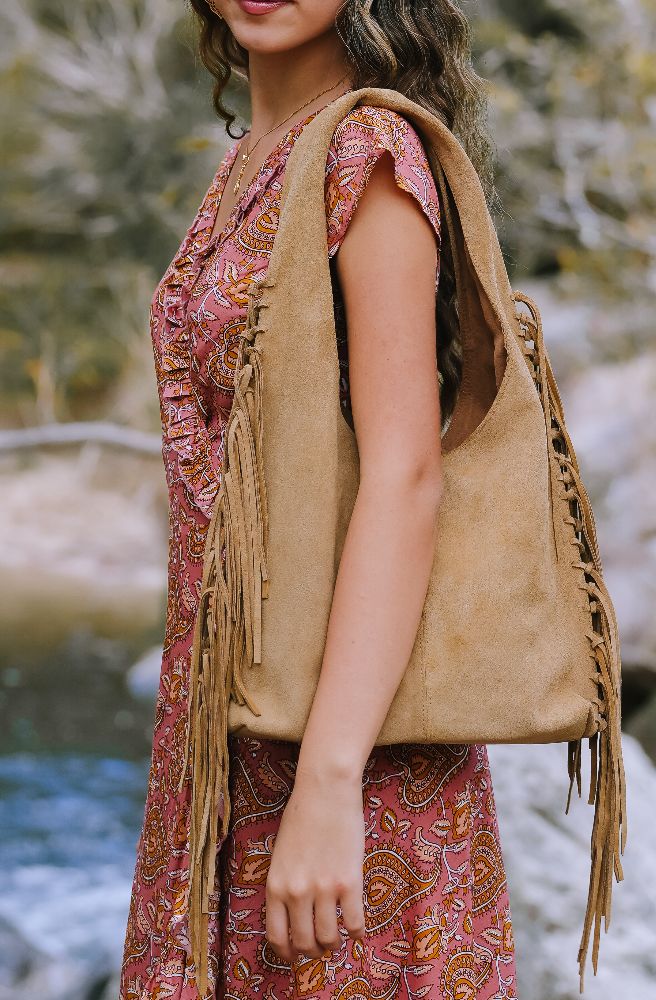 Driftwood Fringe Bag, Handmade Leather Shoulder Bag with Fringe Detail