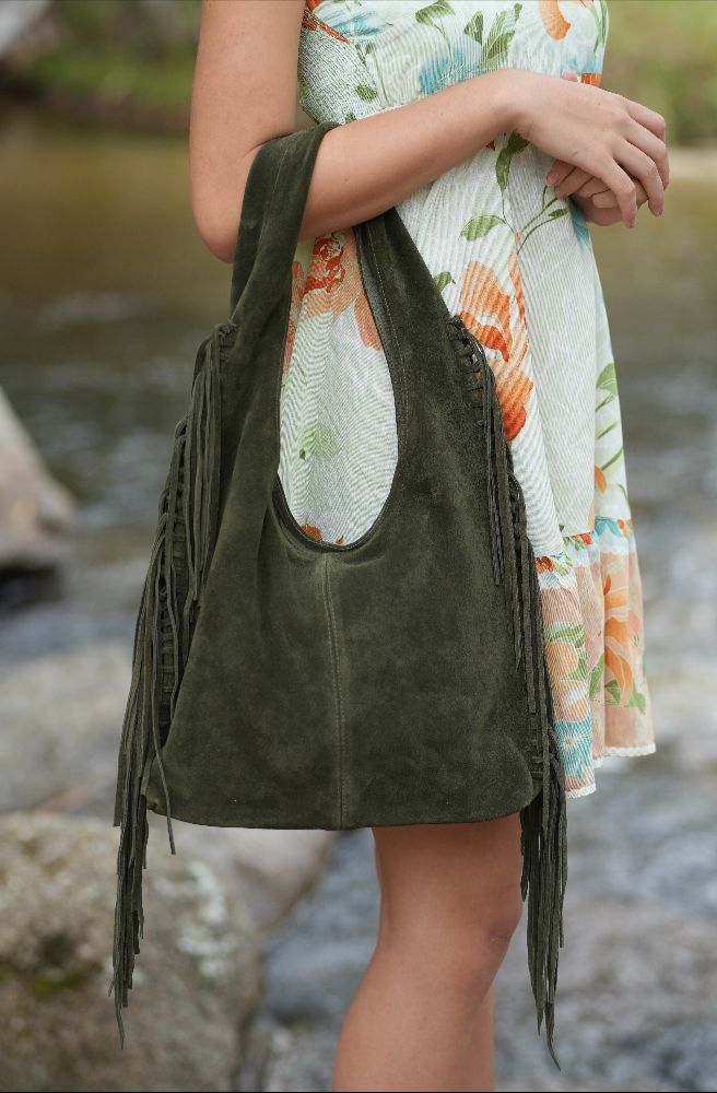 Driftwood Fringe Bag, Everyday Leather Shoulder Bag with Boho Detailing
