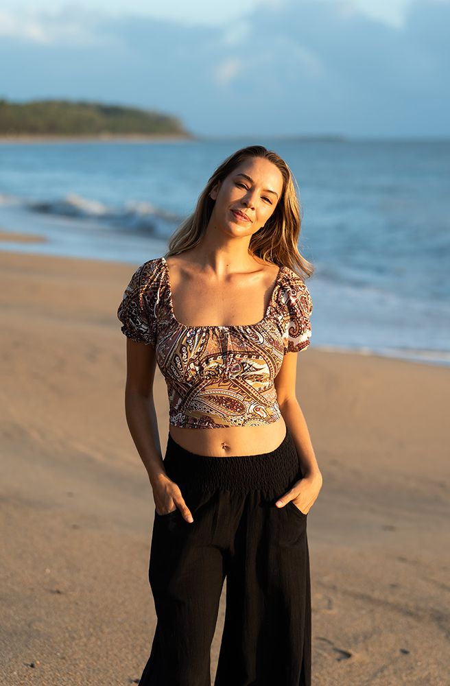 Ebony Kesh Pants, Boho Women’s Pants with Elasticated Waist and Front Pockets