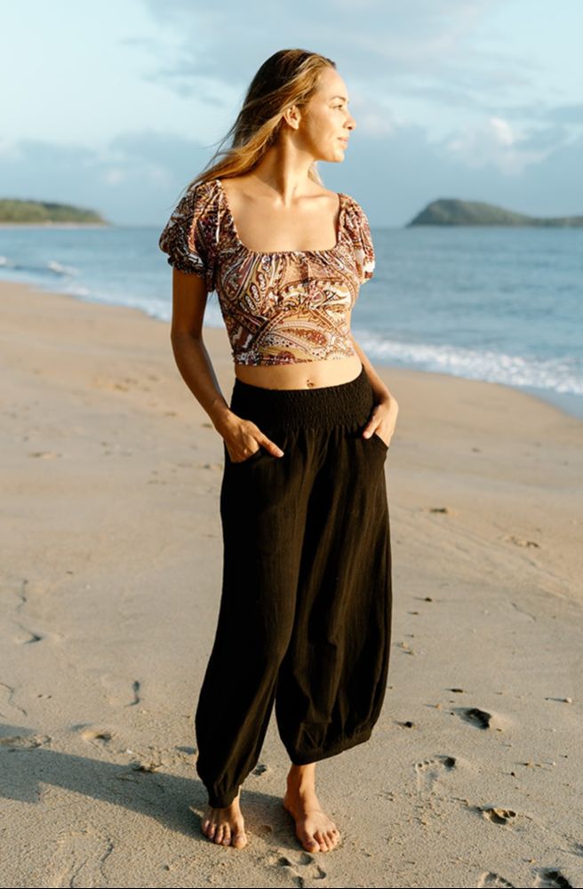 Ebony Kesh Pants, Boho Pants Wavy Flow