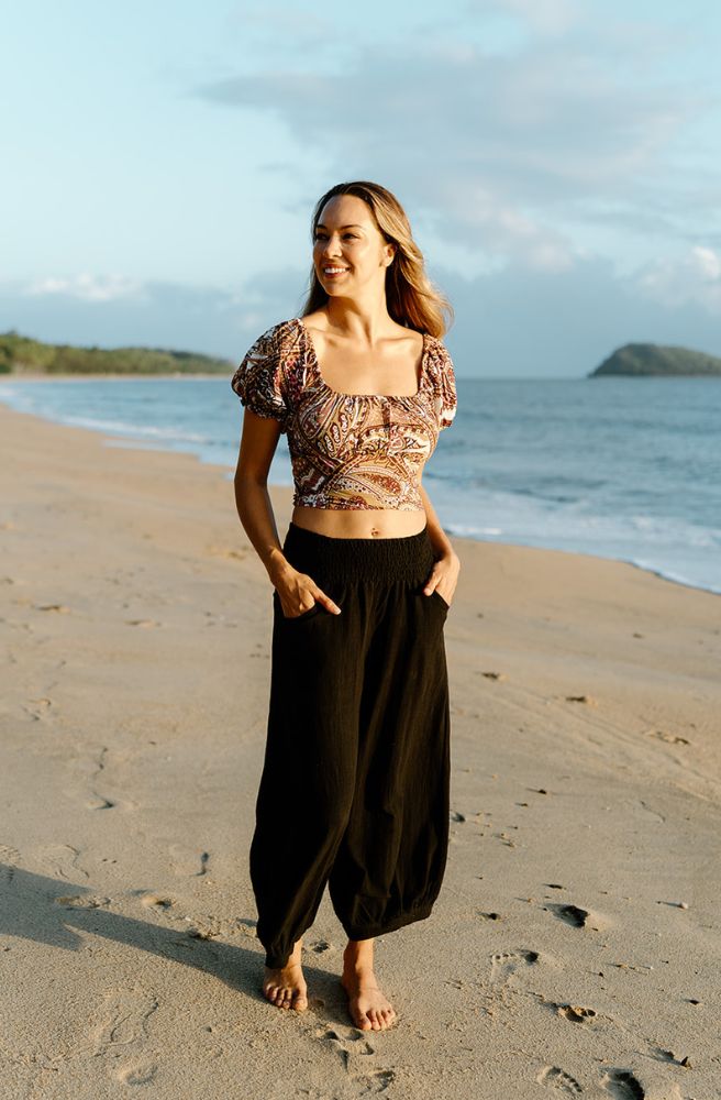 Ebony Kesh Pants, Women's Boho Pants Black Colour