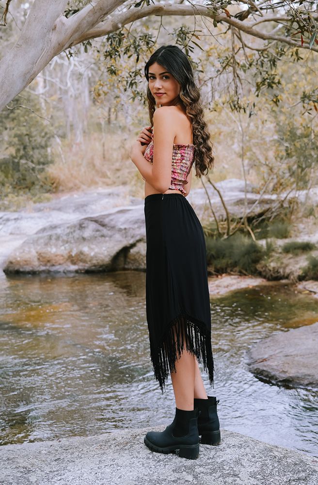 Ebony Shadow Dancer Skirt, Vintage-Inspired Flowing Black Skirt