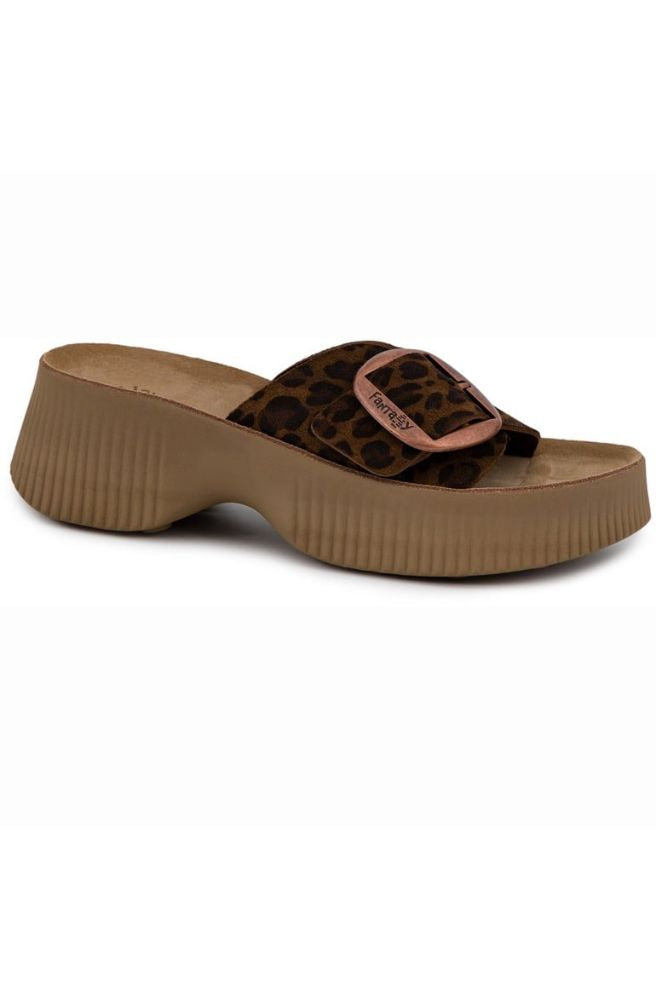 Fantasy Sandals Beatrice Brown Leopard, Animal Print Slip-On Sandals with Buckle Strap