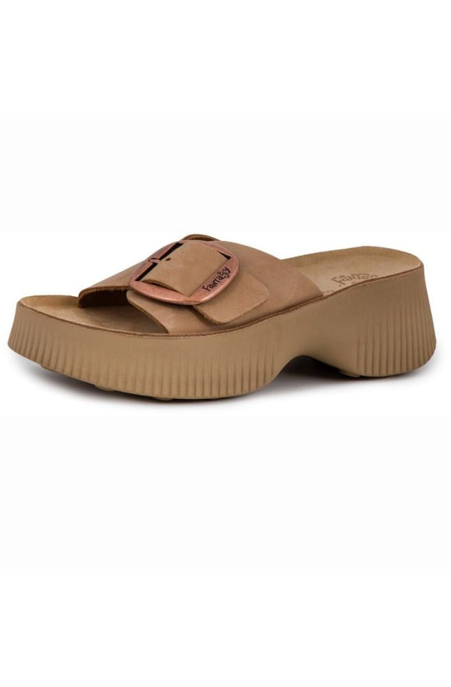 Fantasy Sandals Beatrice Stone, Boho Leather Slide Sandals with Woven Detailing