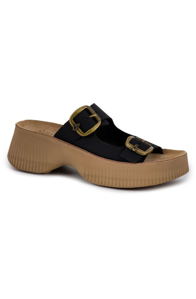 Fantasy Sandals Rochelle Black, Women’s Boho Leather Sandals with Chunky Sole