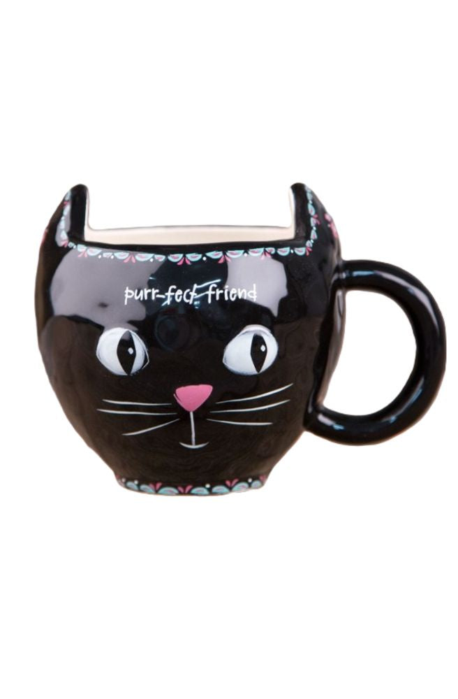 Folk Mug Cat Black Purr-fect Friend, Cute quirky gift ideas