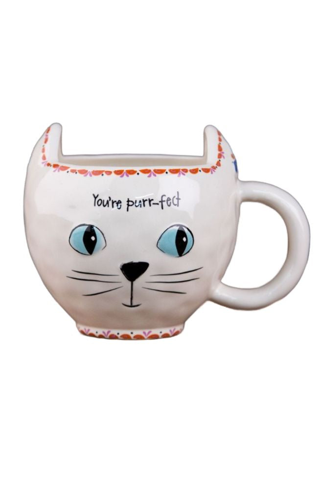 Folk Mug Cat White You're Purr-fect, cute quirky gift ideas