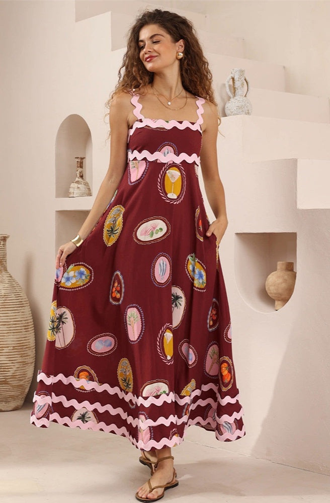 Havana Muse Maxi Dress, Boho Floral Print Women’s Maxi Dress