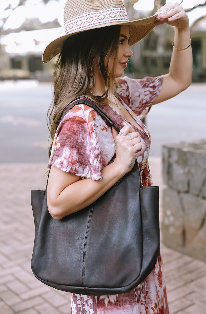 Horizon Shoulder Tote Bag, Everyday Boho Leather Shoulder Tote