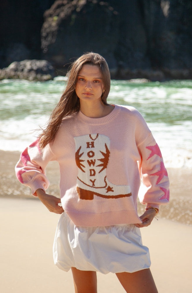 Howdy Knit Sweater Pink, Women's Knitted Jumper