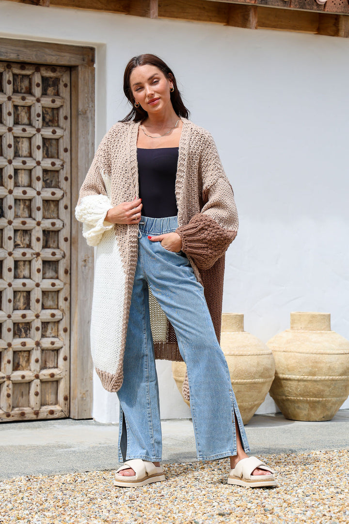 Getaway Cardi Caramel, Chunky Knit Cardigan Outerwear