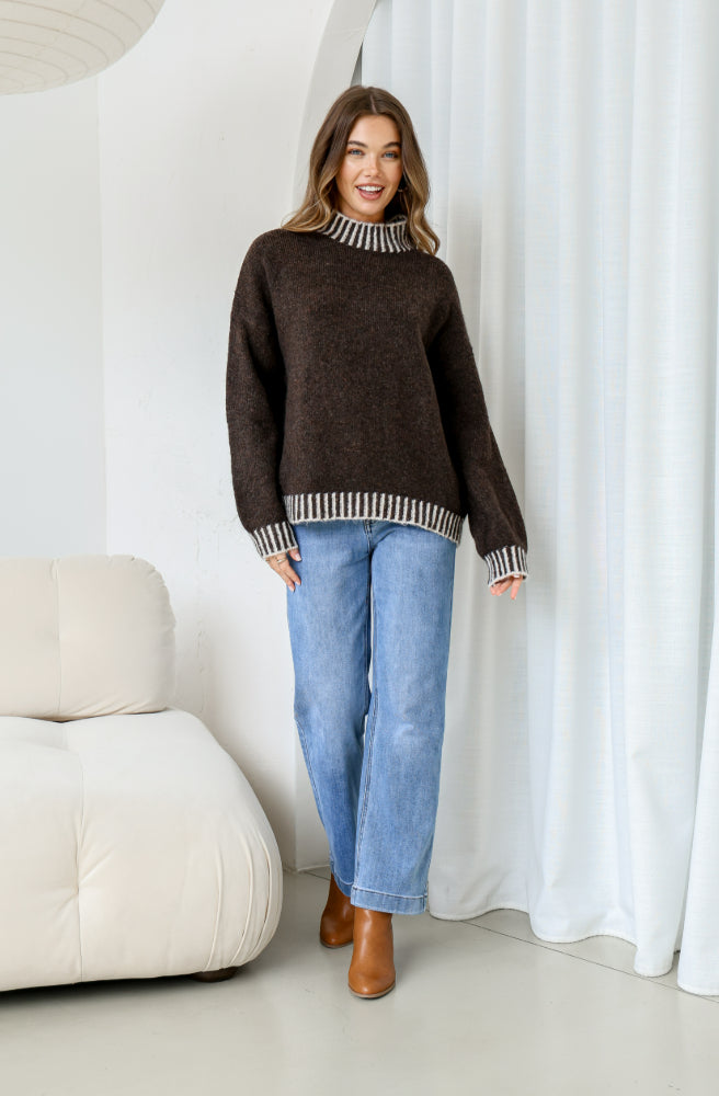 Tilly Blanket Stitch Knit, Chocolate Colour