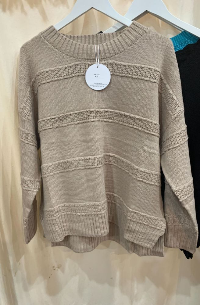 Textured Jumper Striped Tan, Front View