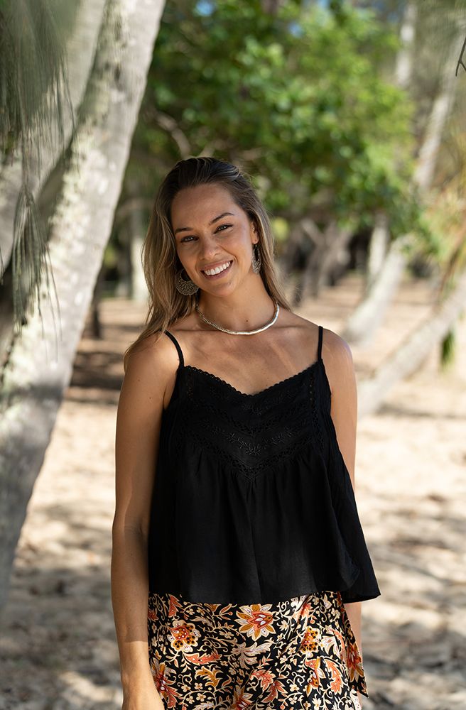 Ivy Lace Cami Black, Boho Resort Cami