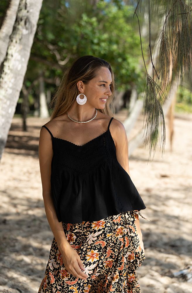 Ivy Lace Cami Black, Front View Detailed