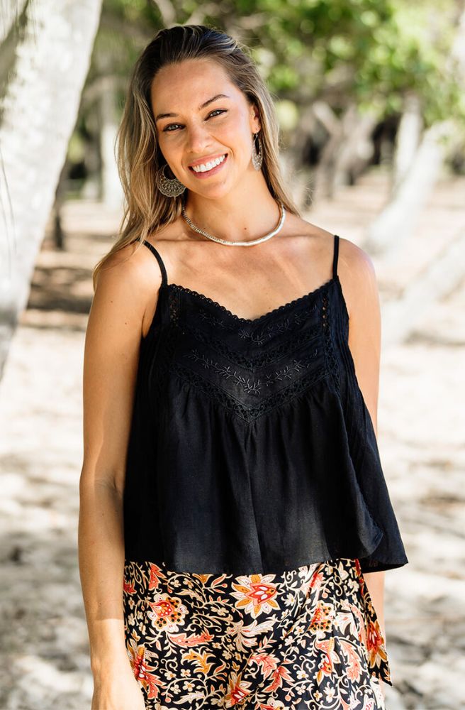 Ivy Lace Cami Black, Embroidered Lace Bodice