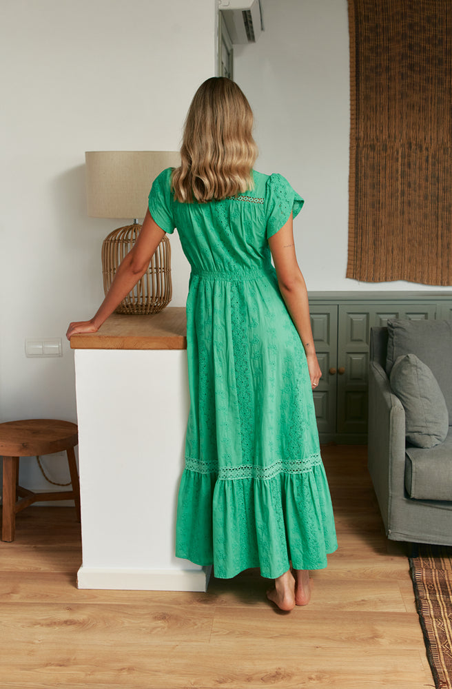 Jaase Emerald Carmen Maxi Dress Embroidered