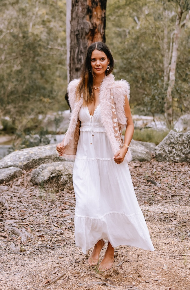 Elara Lace Tiered Maxi Dress