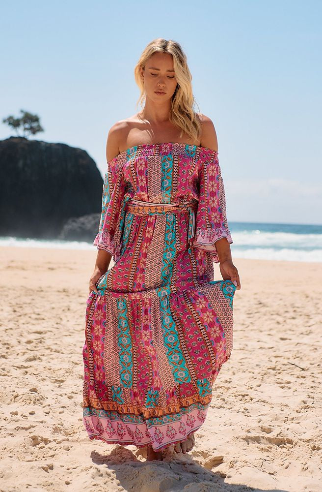 Jaase Cedella Print Teegan Maxi Dress, Boho Floral Print Women’s Maxi Dress