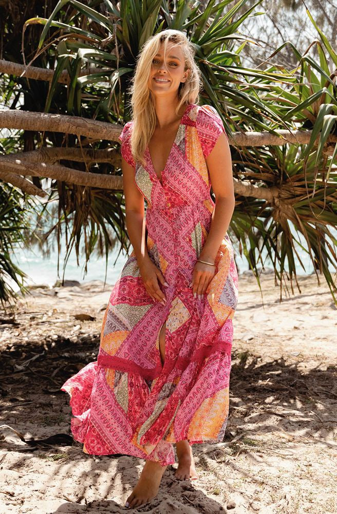 Jaase Viva Bonita Carmen Maxi Dress, Boho Floral Print Women’s Maxi