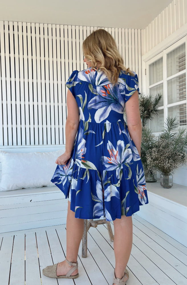 Jaase Asteria Print Tracey Dress, Rear View Large Ruffle Hem