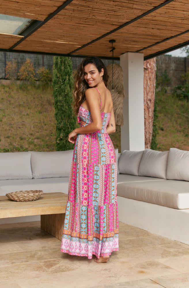 Jaase Cedella Print Bambi Maxi Dress, Colourful Boho Print Rear View