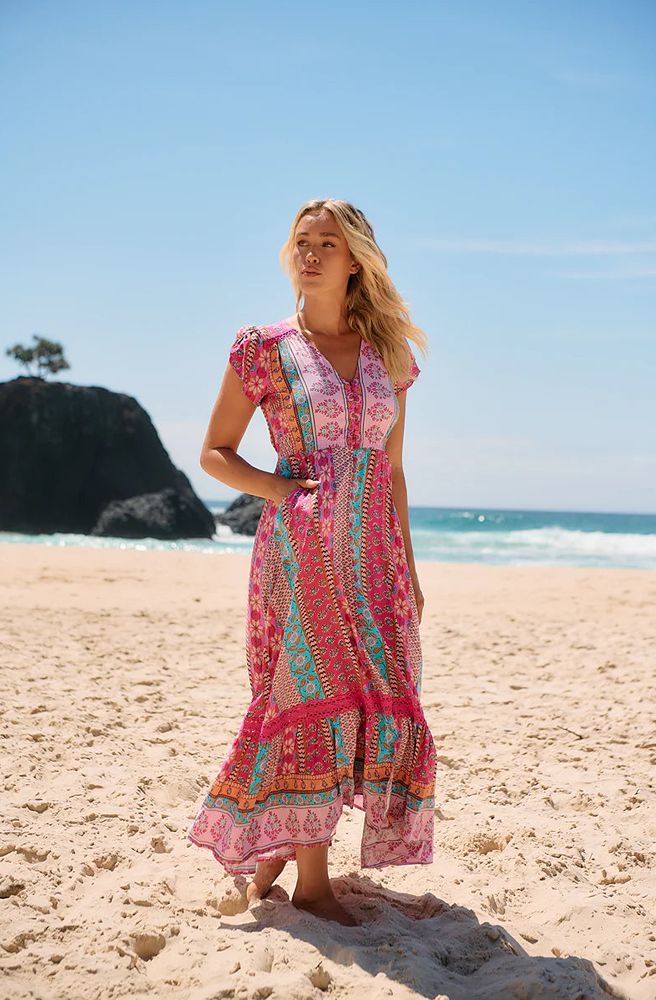 Jaase Cedella Print Carmen Maxi Dress, Feminine Boho Maxi in Cedella Print